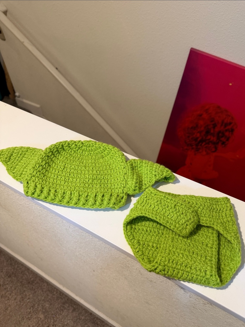 Handmade Crochet Baby Hat & Diaper Cover Set - Yoda / Grogu Star Wars